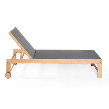 Trabuco Coastal Modern Acacia Wood Mesh 3-Position Outdoor Chaise Lounge Set with Side Table - JONATHAN Y